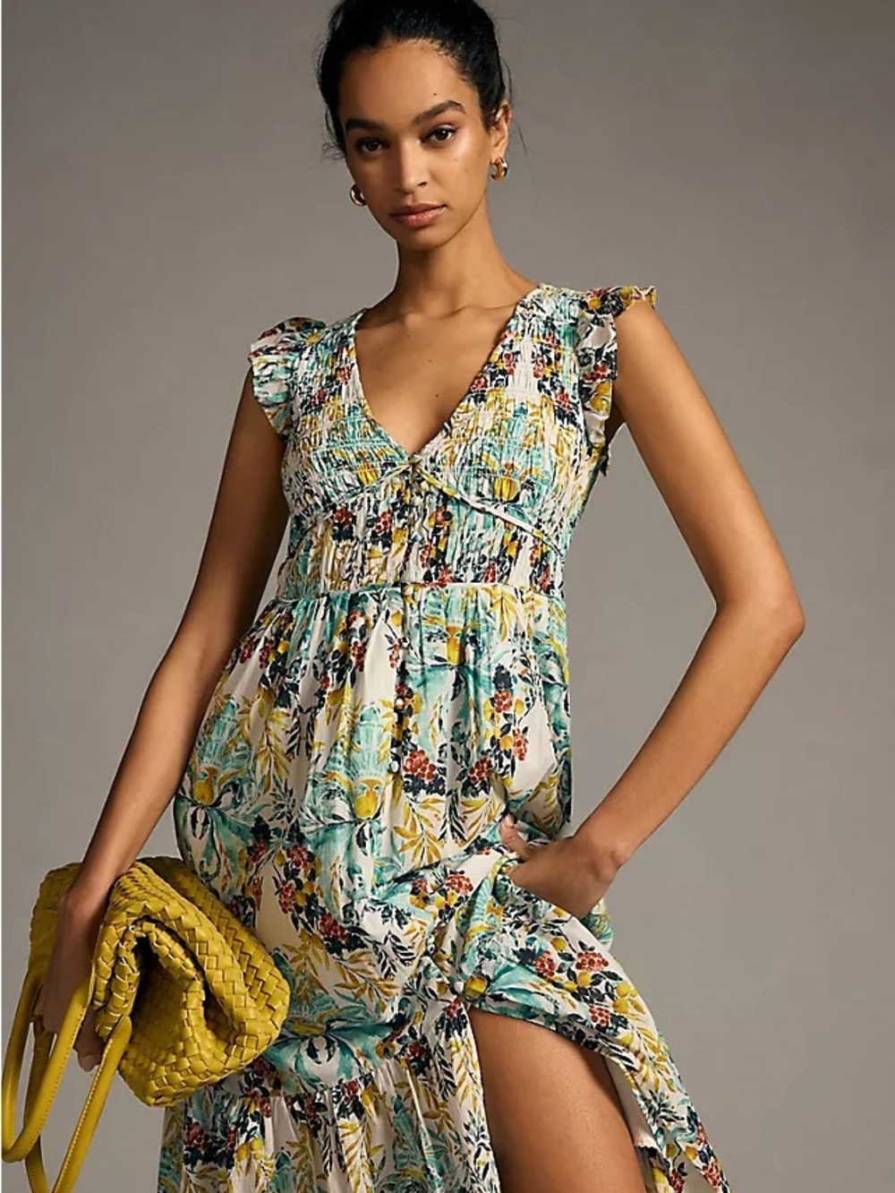 Anthropologie The Peregrine Floral V-Neck Smocked Maxi Dress